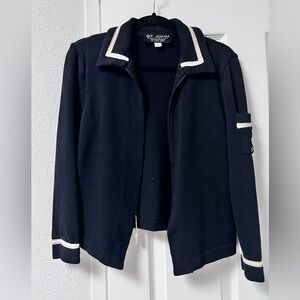 ST JOHN COLLECTION Marie Gray Vtg Black Knit Nautical Logo Crest Zip Jacket 2